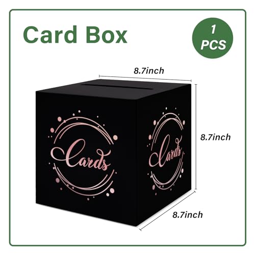 Image of 1 Pack Black and Rose Gold Foil Card Box for Party, 8.7 inch Black Gift Card Box Money Box for Birthday, Wedding, Baby Shower, Retirement, Anniversary, Bridal Shower, Raffle Ticket