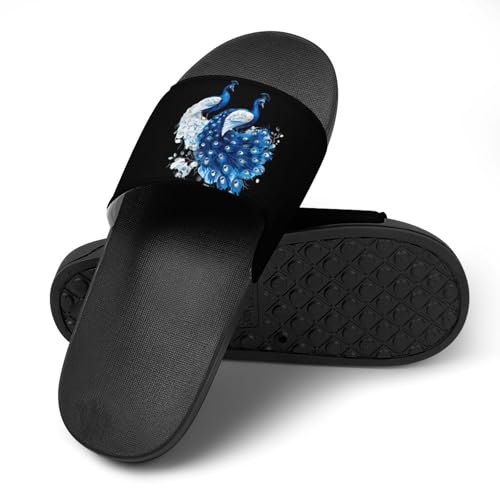 Blue And White Peacocks House Sandals Non-Slip Bathroom Slippers Beach Summer Shoes for Men Women4