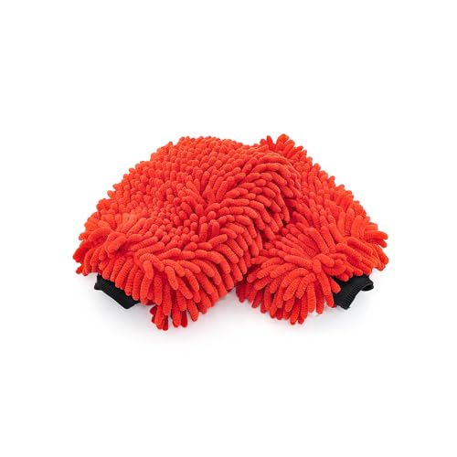 The Rag Company - Premium Chenille Microfiber Knobby Wash Mitts - Perfect for Car Washing and Detailing; Scratch-Free, Lint-Free, Double-Sided, Plush, and Absorbent; Red (2-Pack)