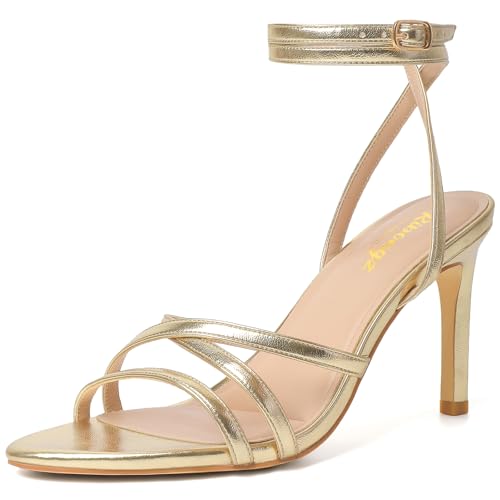 Image of RIBONGZ Block Heels Prom Heeled Sandals for Women Chunky Square Open Toe Strappy High Heels Ankle Strap Wedding Bridal Shoes High Heel Sandals for Party Dress