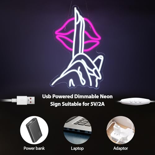 Image of Lips Neon Sign Shh Gesture Led Neon Lights for Wall Decor USB Powered Chic Neon Lips Light Signs for Bedroom Home Bar Man Cave Beer Cafe Birthday Party Decorations Gifts