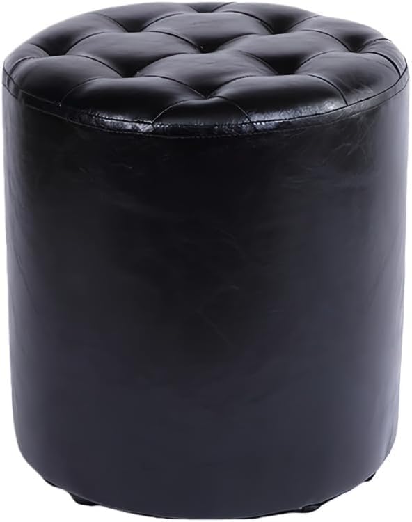 Scifimp無垢材スツール ブラック 丸椅子 レザークッション ローベンチ 小型コンパクト 組み立て簡単 頑丈 モダンナチュラル