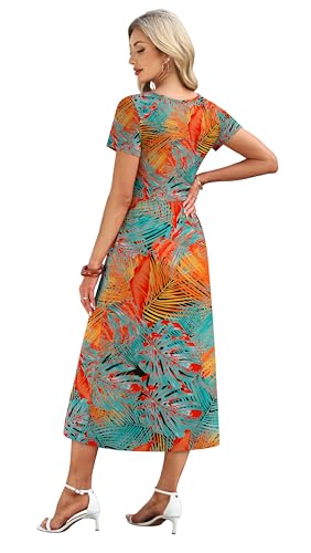 Image of OFEEFAN Summer Dresses for Women Flowy Casual A-Line Midi Dress Beach Vacation Sundresses with Pockets S-2XL
