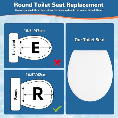 Image of Universal Round Toilet Seat Soft Close Cover, 4 PCS Toilet Bolts, White