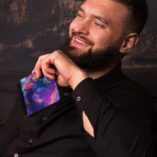 Dragon with Flowers Moon Night Slim Bifold Wallets for Men Stylish Front Pocket Purse with Card Holder Slots4