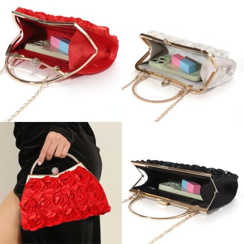 Luxurious Handbag Rose Decoration Evening Bag Stylish Shoulder Purse with Chain Strap For Bride And Bridesmaids2