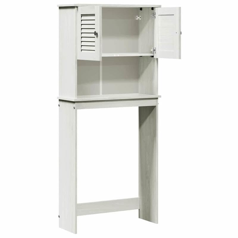 Stylowy regał do przechowywania pralki z litego drewna sosnowego z półką – 72,5 x 27 x 161 cm – idealny organizer łazienkowy i pralniczy na detergenty i akcesoria do pralki