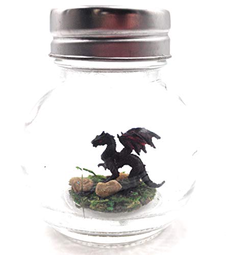 Mini Twilight Dragon Pet Desk Decor Black and Red in Glass Jar with Adoption Certificate