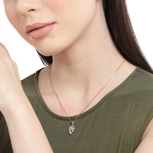 Image of ZAVYA 925 Sterling Silver Cubic Zirconia Rose Gold Plated Women's Leaf Jewelry Set | Gift for Women and Girls | With Certificate of Authenticity and 925 Hallmark
