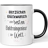 JUNIWORDS Tasse, Herzlichen Glückwunsch zum besten Elektroingenieur der Welt, Schwarz (7631291)