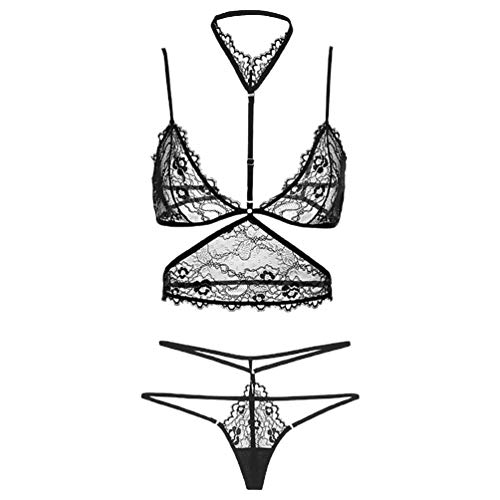 ARTIBETTER Conjunto de Lingerie Sexy de Cinta Suspensórios Sexy Lingerie Renda Preta Teddy Lace Baby