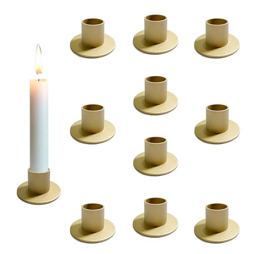 10 Stück Matte Kerzenständer Gold für Stabkerzen (Ø 2,2 cm), Metall Goldene Kerzenhalter für Hochzeit, Party, Weihnachten, Tischdeko und Wohnzimmer