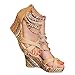 getmorebeauty Women's Wedge Sandals Pearls Across The Top Platform High Heels (7.5 US, Beige)