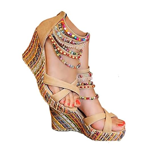 getmorebeauty Women's Wedge Pearls Across The Top Platform High Heels 9 B(M) US