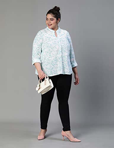 Image of oxolloxo Women Plus Size Floral Print Mandrain Collared Cotton Shirt