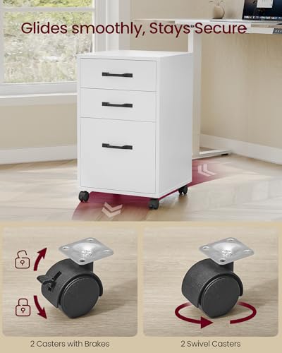 Image of VASAGLE CUSTOS Collection - Mobile File Cabinet, 3 Drawers Filing Cabinet with Wheels, for Home Office, for A4, Letter Sized Documents, Adjustable Hanging Rail, Cloud White UOFC065WB01