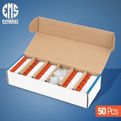 Image of Everest 90 Degree RJ45 Cat6 Keystone Jacks Slim Profile 50-Pack Orange | Compatible with 90 Angled Speed Termination Tool - easyJACK (B094WB91H3)