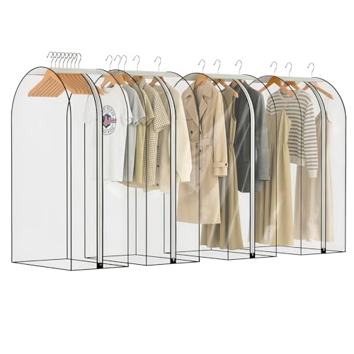 Clear Garment Bags for Hanging Clothes 4 Packs, 10' Gusseted and 40' Suit Bags for Closet Storage...