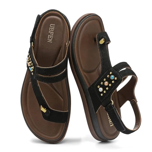 Image of UBFEN Womens Thong Sandals with Toe Loop Heel Strap for Beach | Dressy Casual Flat Flip Flops with Back Strap, Cushioned Footbed for Comfortable Summer Walking