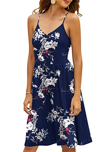 Image of YATHON Casual Dresses for Women Sleeveless Cotton Summer Beach Dress A Line Spaghetti Strap Sundresses with Pockets