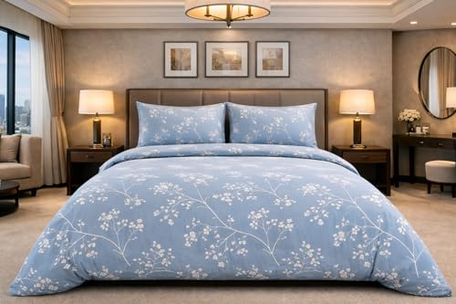 Image of Skyla Bedsheet for Double Bed| King Size 400 TC Cotton| 108 * 108 Inch Bedsheet|King Size Bedsheet with 2 Pillow Covers(Snow Flakes)