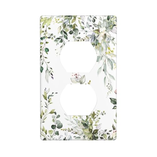 Watercolor Green Eucalyptus Leaves Flower Floral Spring Botanical Plant Decor Print Light Switch Plate Cover Plastic Wall Plates (Single Gang Electrical Switch Duplex Outlet Cover)