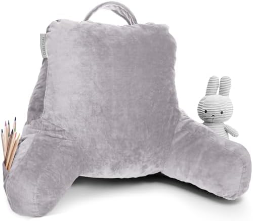 Clara Clark Reading Pillow Adult, Back Pillow for Sitting in Bed - Shredded Memory Foam Reading & Bed Rest Pillow with Arms and Pockets - Bed Pillows for Sitting Up in Bed - Large, Black