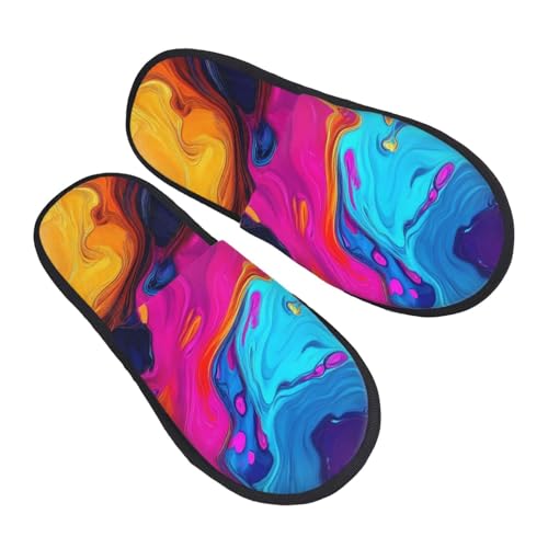 Colorful Abstract Swirls Pattern Women's Fuzzy Slippers Comfy Non Slip for Women Mom Girlfriend Indoor Outdoor