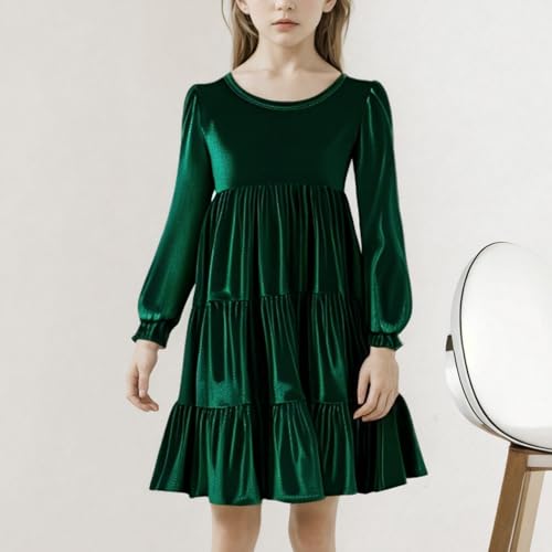 IBAKOM Girl Velvet Christmas Dress Long Sleeve Fall Winter Wedding Toddler Formal Dresses Ruffle Holiday Kids Xmas Outfits3