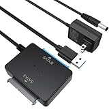 SATA to USB Adapter with Power Supply, Hard Drive Reader HDD Duplicator 5Gbps Data Transfer Recovery Converter for Seagate WD Hitachi Toshiba Internal 2.5'' SSD 3.5'' HDD, Up to 20TB, Support UASP