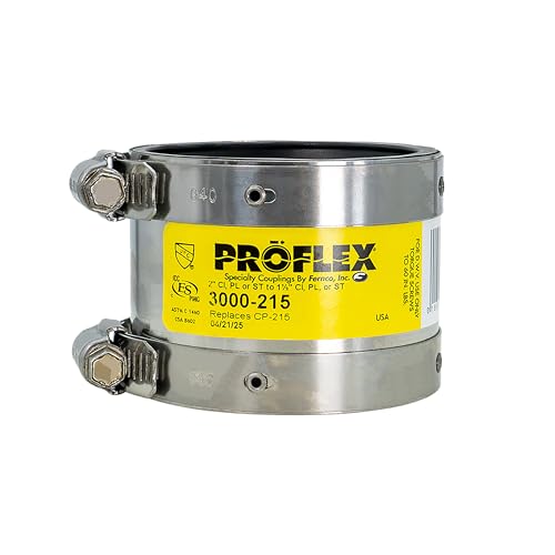 Image of Fernco Proflex P3000-215 Shielded Pipe Coupling for Cast Iron, Plastic, Steel or Extra Heavy Cast Iron Plumbing Connections