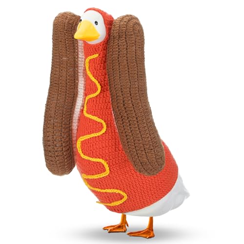 Abbylike Hot Dog Porch Goose Outfits Funny Hotdog Crochet Goose Costume Clothes Fits Large 23 H Cement for Yard Outdoor Patio Garden Lawn Statue Summer Decorations