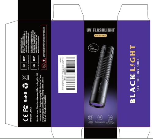 GEARLITE Wiederaufladbar LED UV Schwarzlicht Taschenlampe, Leicht Mini UV Lampe Ultraviolettes Licht mit 395nm Robust Wasserfest für Bernsteinsuche Geocaching Heimtierurindetektoren Unechte Banknoten