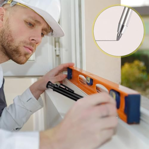 COYUN Tieflochmarker Set, Bleistift Baustelle Tiefloch Bleistift Set Tieflochmarker Bleistift Speedmarker Zimmermannsbleistifte Langlebiger Marker Mit Stifthülle und 6 Ersatzminen (Schwarz)