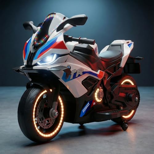 Image of Baybee BTR Baby Battery Operated Bike for Kids with Hand Accelerator USB Bluetooth, Rechargeable Rideon Toy Bike with RGB LED Light & Music, Baby Electric Bike for Kids 3+ Years Boys Girls (White)