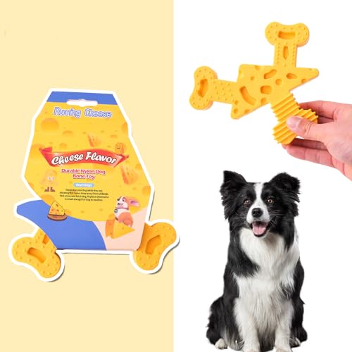 JOPOY 犬 おもちゃ 噛むおもちゃ 壊れない 松の粉 骨型 玩具 知育 耐久性 運動不足 お留守番 大型犬 中型犬 小型犬用 ペット用品 (21*18.3*2.5cm, チーズ味)