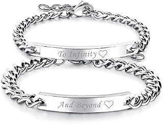 Cupimatch 2pcs His and Hers Couple Bracelets Set, Adjustable Titanium Stainless Steel to Infinity and Beyond Love Matching Bracelet Link Jewelry Set,Silver
