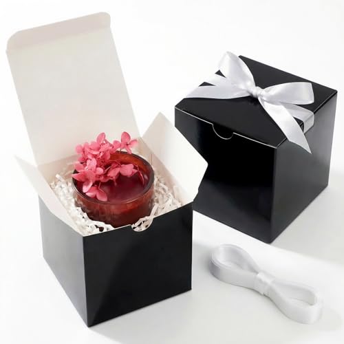 UnicoPak 50 Pack 4x4x4 Black Gift Boxes, Elegant Small Gift Boxes with Lids for Birthday Party Wedding Holiday Christmas, Gift Box for Ornaments Treats Candle Mug Crafting