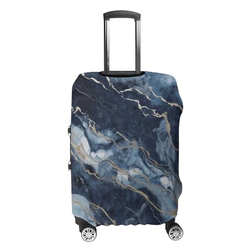 Marble Navy Blue Mixed Elastic Luggage Cover Suitcase Protector for 19-32 Inch Suitcases | Universal Stretchable Travel Bag Cover | Anti-Scratch, Washable with Zipper Closure L4
