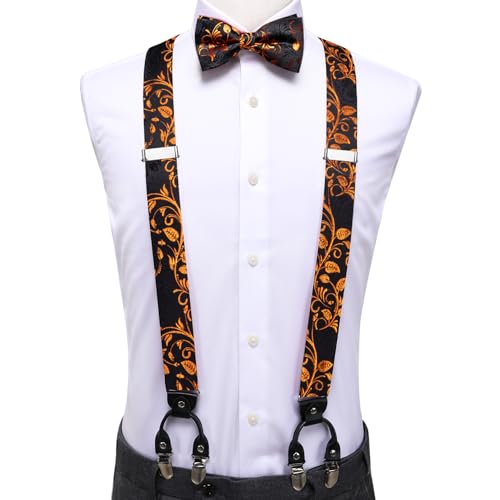 Image of Dubulle Suspender and Bow Tie for Men Paisley Solid Mens Suit Braces Pretied Bowtie and Handkerchief Cufflinks Formal Wedding