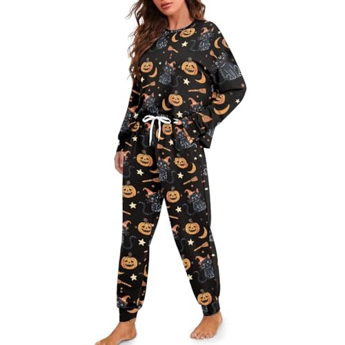 Vêtements de nuit automne femme ensemble pyjama dinde citrouille chat ample