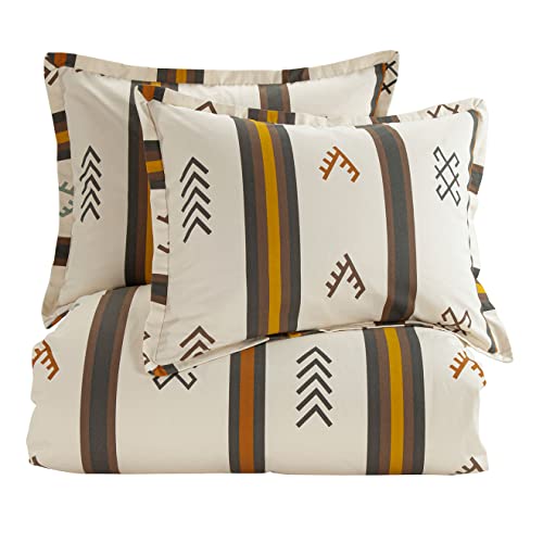 Paseo Road By Hiend Accents | Toluca Canvas Western Bedding 3 Piece Super King Comforter Set, Cattle Brand Symbols Print, Striped Cotton Rustic Cabin Lodge Bed Set, 1 Comforter, 2 Pillow Shams #TOP4