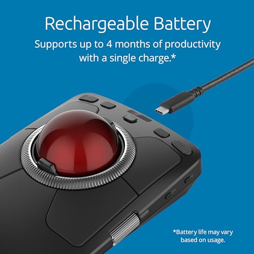 Image of Kensington K72458WW Expert Mouse TB800 EQ Trackball, Red, Bluetooth, 2.4GHz Wireless, Wired
