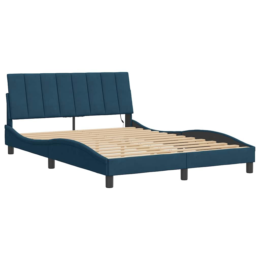 vidaXL Giroletto con LED Senza Materasso Hanko Blu 140x190 cm in Velluto, giroletto con LED, Telaio Letto, Rete Letto, Struttura Letto, Base Letto, Letto