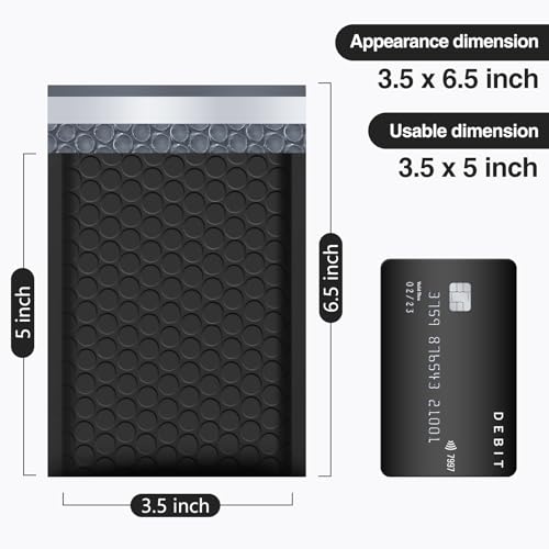 Image of UCGOU Mini Bubble Mailers 3.5x6.5 inch Padded Black 50 Pack Usable Size 3.5x5 inch | Opaque Self Seal Adhesive Waterproof Boutique Shipping Bags for Jewelry Makeup Thick Small Bubble Mailers for Trading Cards