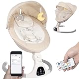 Picture of Baby Swing for Infants to Toddler Portable Babies Swing Timing Function 5 Swing Speeds Bluetooth Touch Screen Music Speaker with 10 Preset Lullabies 5-Point Carabiner (Ivory White)