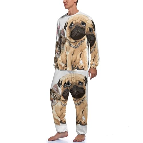 Pyjama homme chat chien ensemble vêtement de nuit pantalon manche longue