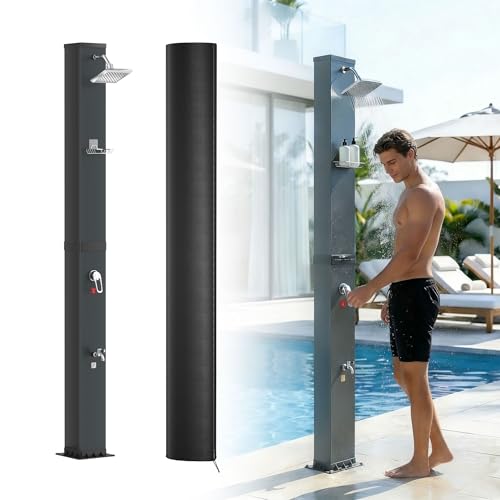 UISEBRT Solardusche 40 Liter mit Schutzhaube und 360 Duschkopf Gartendusche einstellbare Temperatur bis 60C Pooldusche mit Fußdusche für Garten Camping und Außenbereich Schwarz