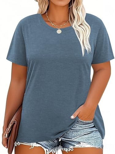 Image of VISLILY Plus-Size-Tops for Women Casual Short Sleeve T Shirts Trendy Tie Dye Crewneck Tees Comfy Loose Fit Tunics XL-5XL