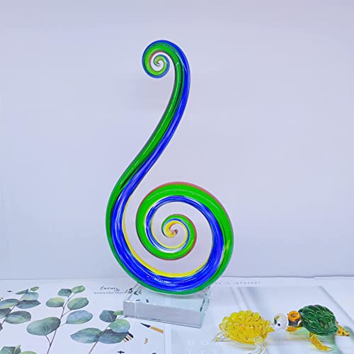 Howfield Multicolor Abstract Ribbon Glass Sculpture - 10" Hand Blown Colorful Glass Art Statue On Crystal Base Home Decor Gift #TOP6